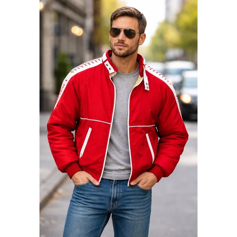 Vintage Wiman Cenex TBA Racing Bomber Jacket Red Mens Large Made in USA ACTWU